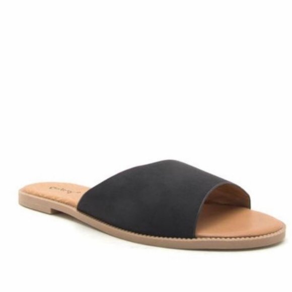 Qupid Shoes - Qupid Black Nubuck Comfort Sandals ~ NEW